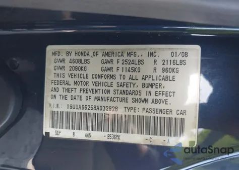 2008 Acura Tl 3.2 z USA, uszkodzony, nr VIN 19UUA66258A032928